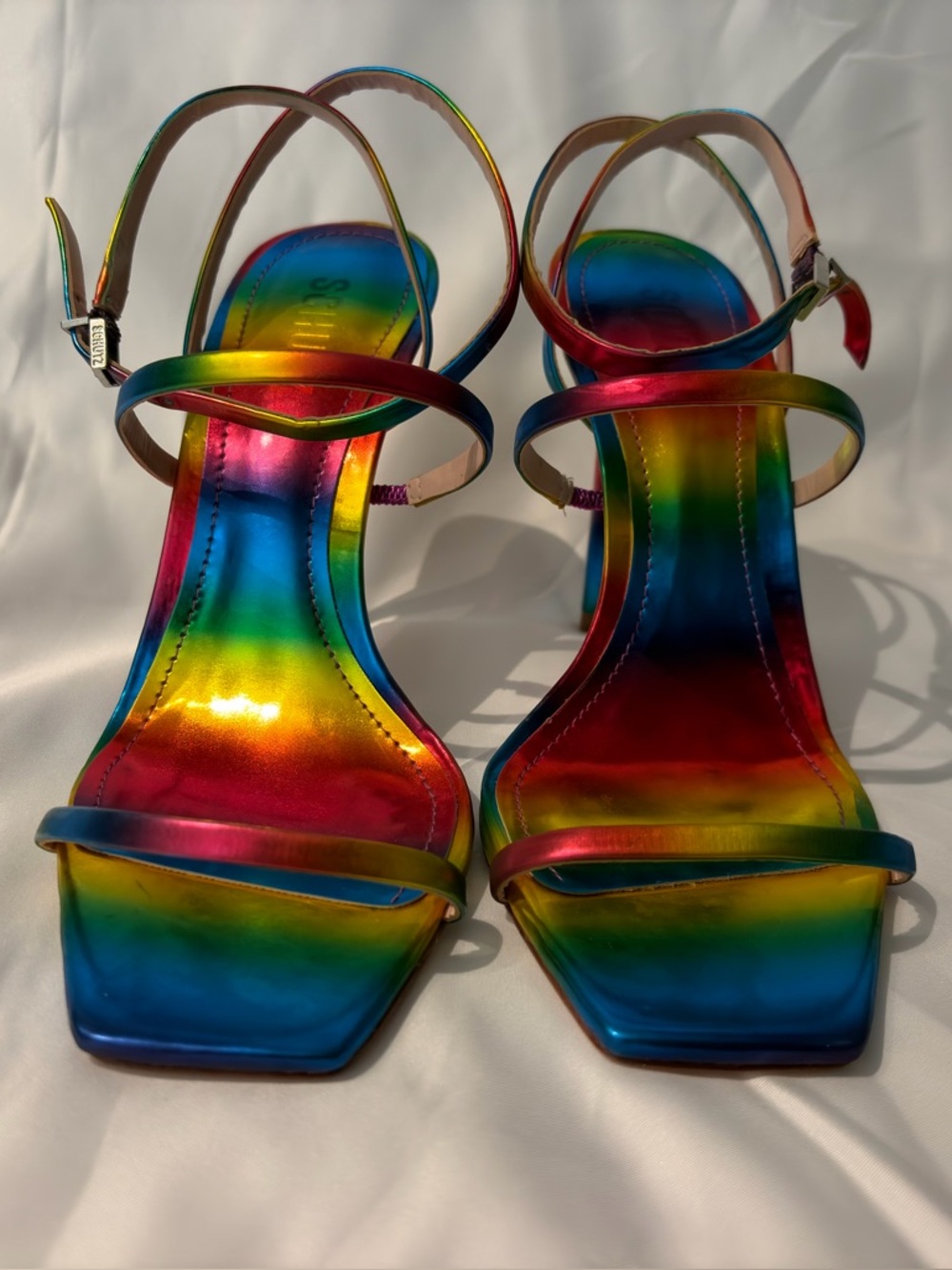 🌈 Schutz S-DAPHNE Rainbow Metallic Heels – Size 8 (Never Worn) 🌈